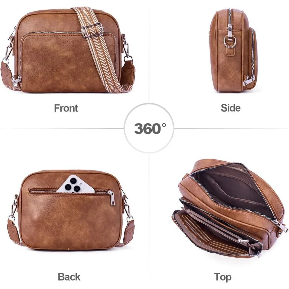 Vegan Leather Crossbody Purse Women Anti-Theft Travel Wallet Shoulder Bag